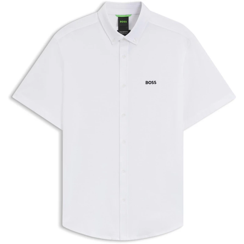 Image of Boss Mens HBG Motion S Plain Short-Sleeve Shirt White male S