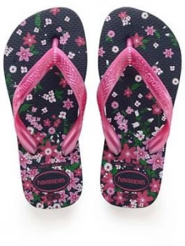 Image of Havaianas Flores Flip Flops - Navy/Pink, Size 7