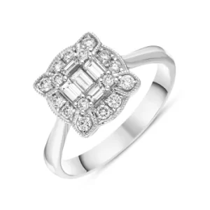 Image of 18ct White Gold Diamond Baguette Round Brilliant Cut Cluster Ring