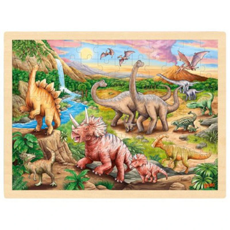 Image of Goki Wooden Jigsaw Puzzle Dinosaur Track Childrens 96 Piece Activity Toy Set - Age 3+