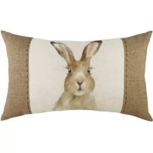 Image of Evans Lichfield Hessian Hare Cushion Cover (43cm x 43cm) (White/Brown)