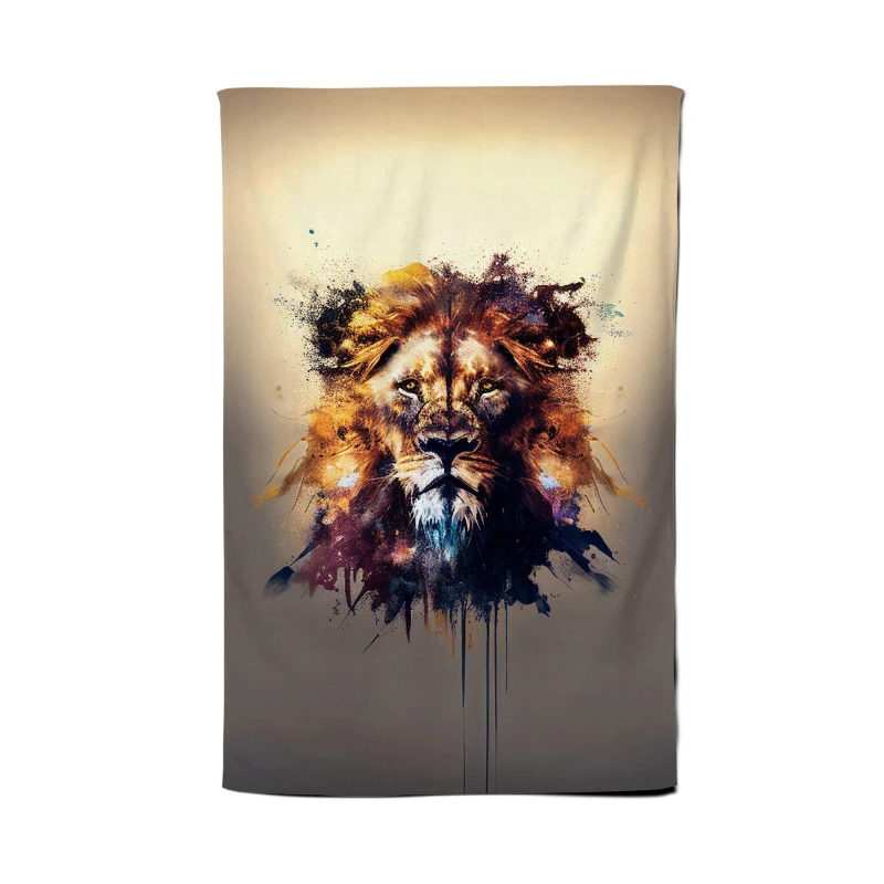 Image of Warren Reed - Designer Majestic Lion Face Splashart Tea Towel in Brown Brown Unisex