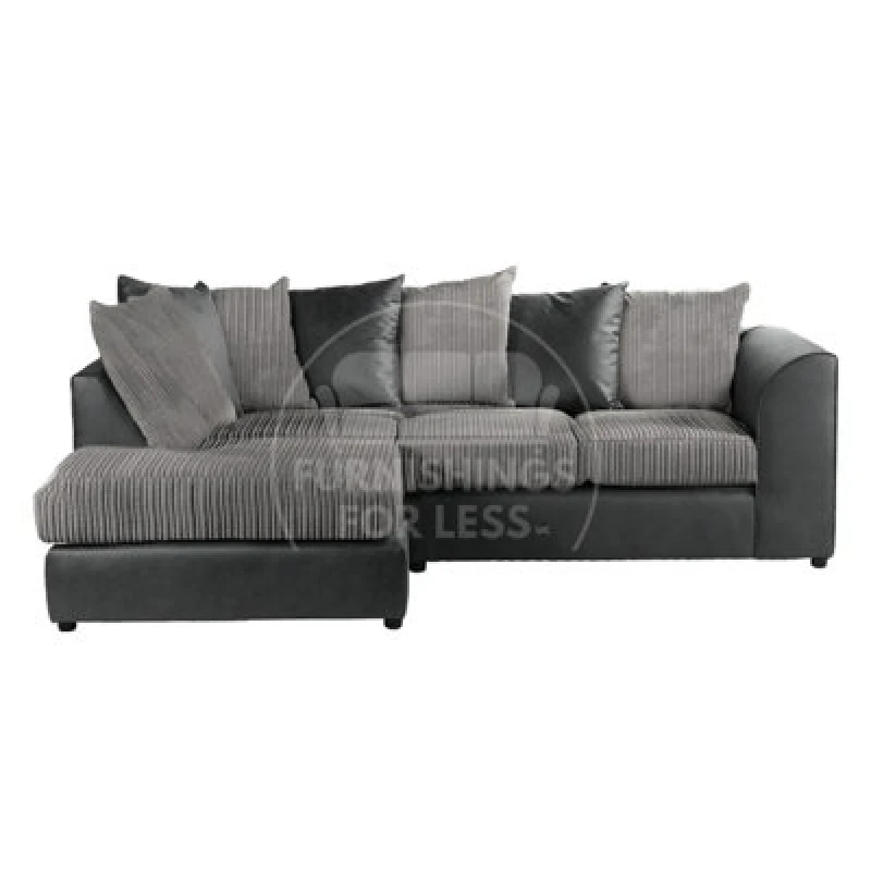 Image of Furnishings For Less UK Luxor Jumbo Cord 4 Seater Corner Sofa Black And Grey Left Hand Facing