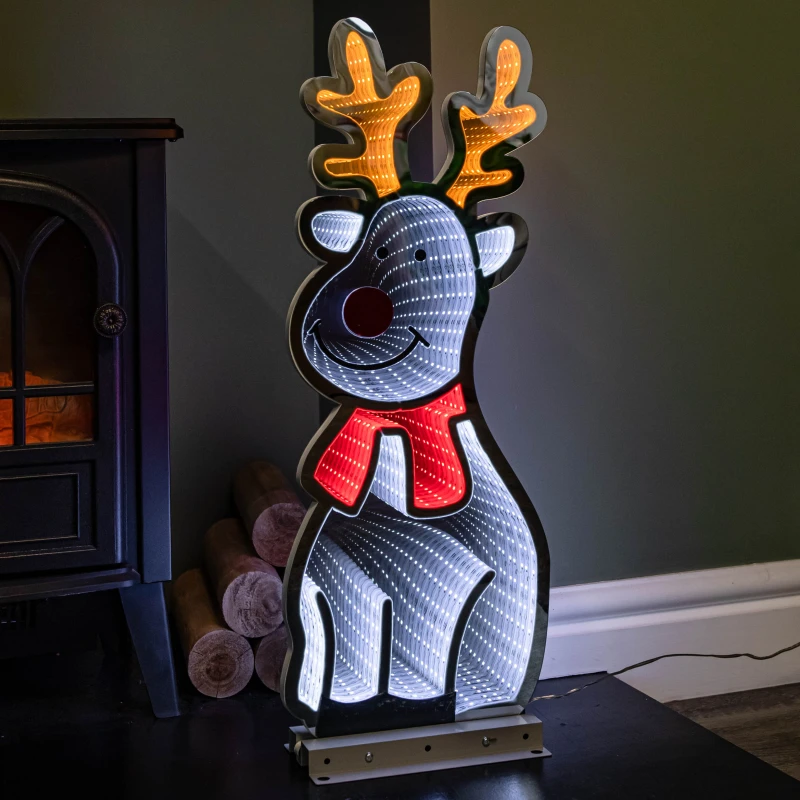 Image of 60cm Infinity Standing Christmas Reindeer with Metal Base, White and Red LEDs