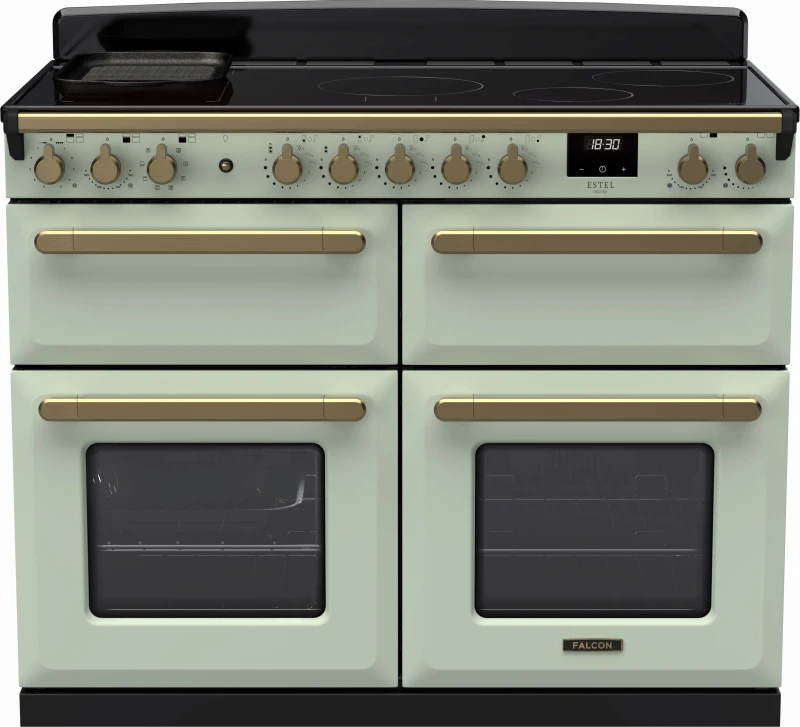 Image of Rangemaster Estel Deluxe ESDLB110EIPMNT/AB1 110cm Electric Range Cooker with Induction Hob - Mint / Antique Brass - A Rated