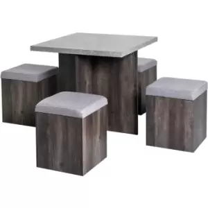 Image of Dining Table w/ 4 Ottomans Seats Kitchen Home Furniture Set Modern Style - Grey, wood grain - Homcom