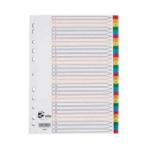 Image of Elite A4 File Index Multicoloured Tabs Polypropylene 1 31 White 940209