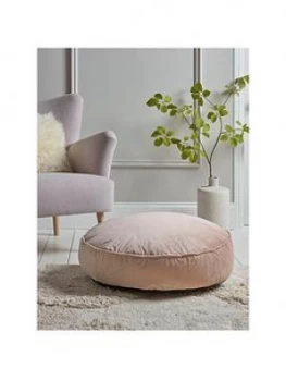 Image of Cox & Cox Velvet Round Floor Cushion - Blush