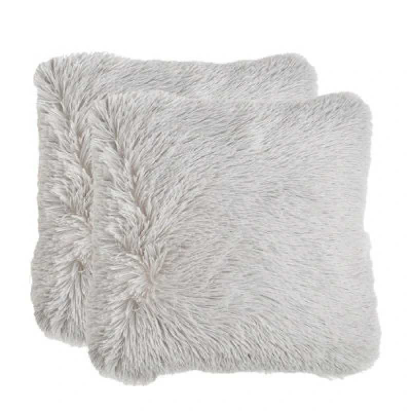 Image of OHS OHS Set of 2 Fluffy Shaggy Square Cushion Covers in Light Grey Size: 45cm x 45cm Light Grey 45cm x 45cm Unisex 5027434150250