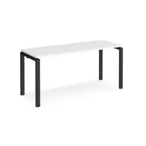 Image of Bench Desk Single Person Starter Rectangular Desk 1600mm White Tops With Black Frames 600mm Depth Adapt