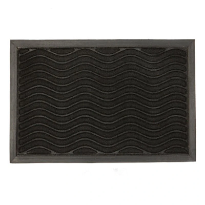 Image of Nicola Spring Heavy Duty Door Mat - Black Waves - Durable Polypropylene Non-Slip Pvc Home Indoor Outdoor Entrance Mat