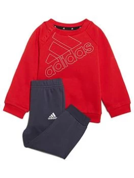 Image of Boys, adidas Infant Big Logo Crew & Pant Set, Red/Navy, Size 6-9 Months