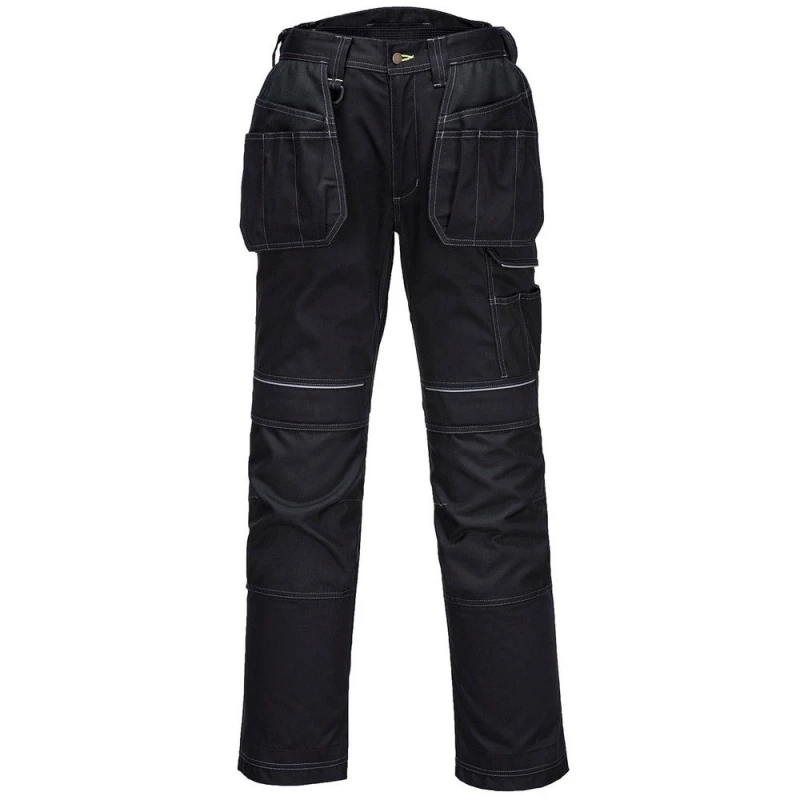 Image of Portwest Mens Holster Pocket Work Trousers in Black Size: 34R Black Male 34R