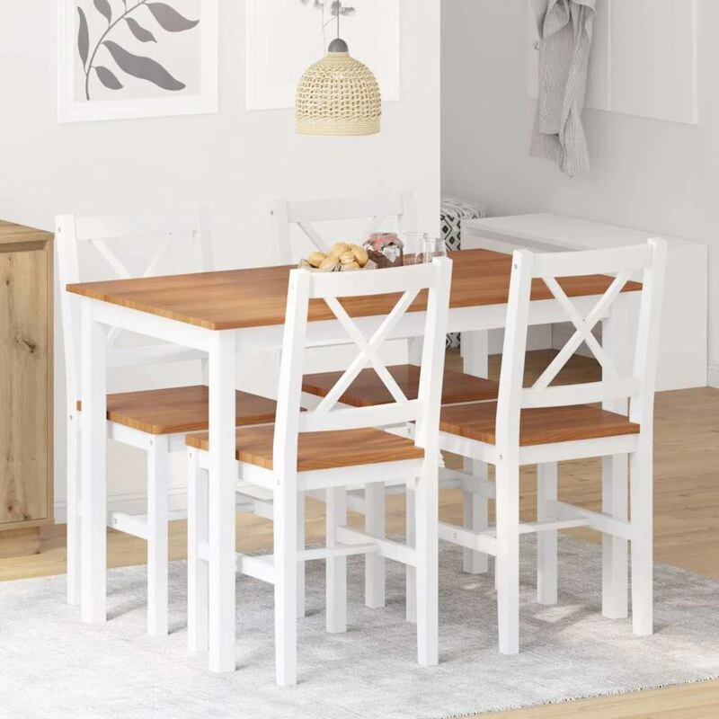 Image of vidaXL 5 Piece Dining Set Brown and White Home Kitchen Furniture Table Chairs