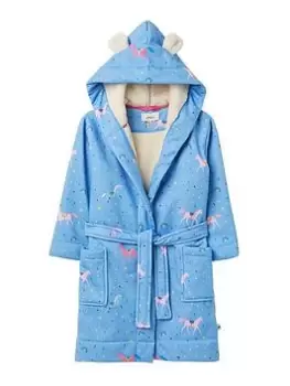 Image of Joules Girls Horse Fleece Lined Dressing Gown - Blue Size 3-4 Years, Women