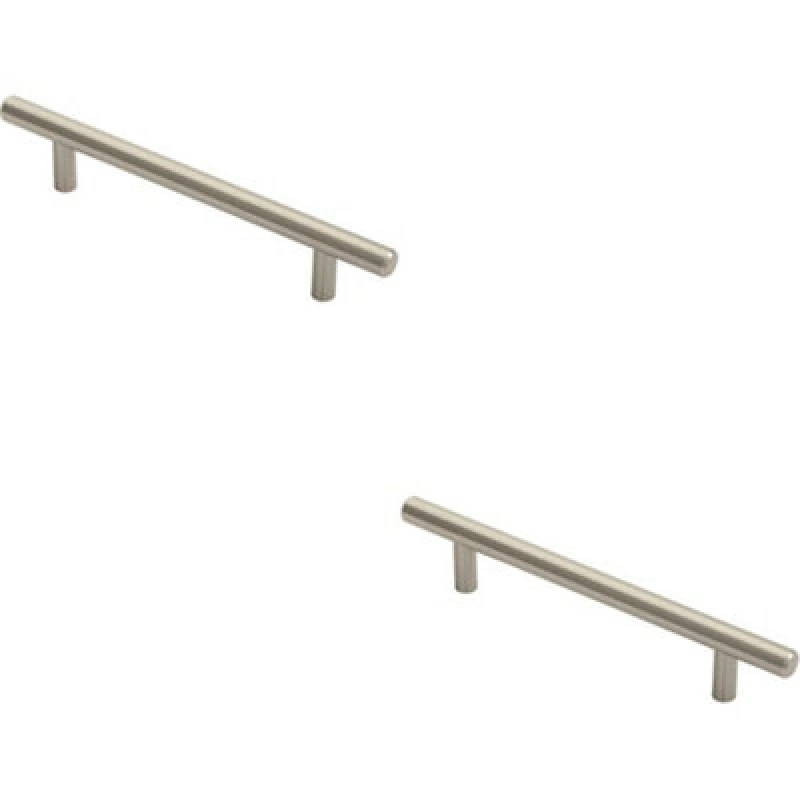 Image of Loops 2x Round T Bar Cabinet Pull Handle 188 x 12mm 128mm Fixing Centres Satin Nickel Metallics unisex