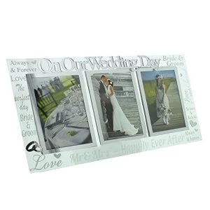 Image of 4" x 6" - Mirrored Glass Triple Photo Frame - Wedding Day