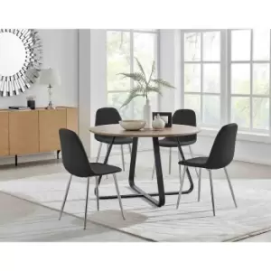 Image of Furniture Box Santorini Brown Round Dining Table and 4 Black Corona Silver Leg Chairs