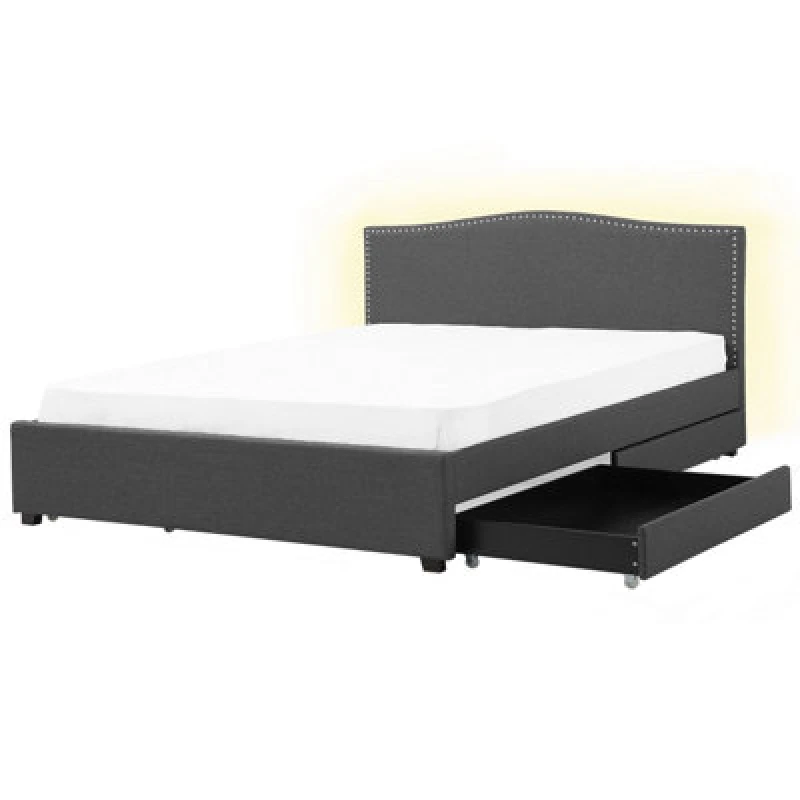 Image of Beliani Bed With Storage Drawers Fabric Montpellier 180 X 200 Cm (Eu Super King) LED Dark Grey
