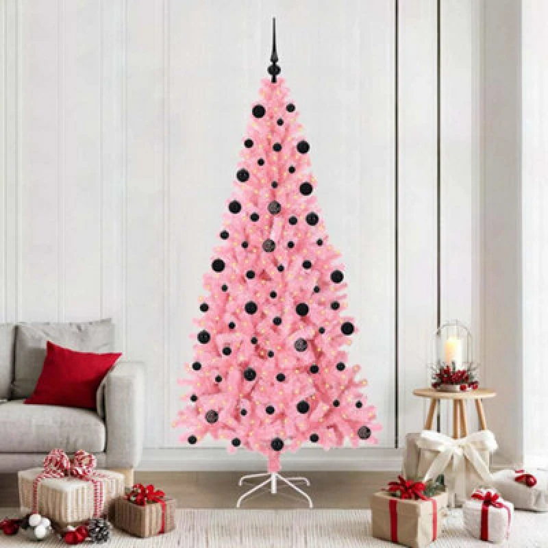 Image of Vidaxl Christmas Tree With 300 Leds With Stand Pink 210 Cm Pvc