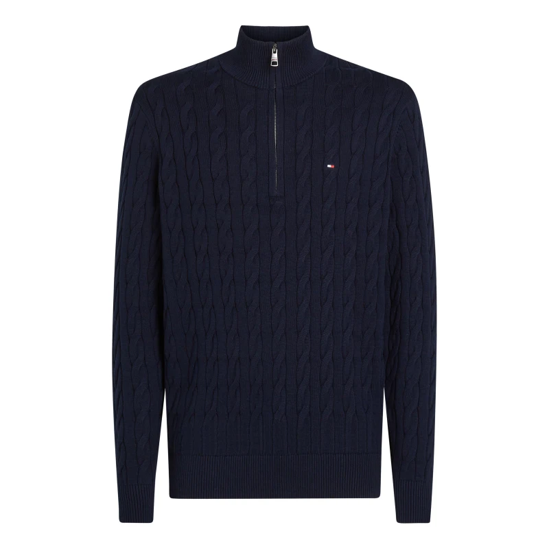 Image of Cotton Half Zip Jumper in Cable Knit