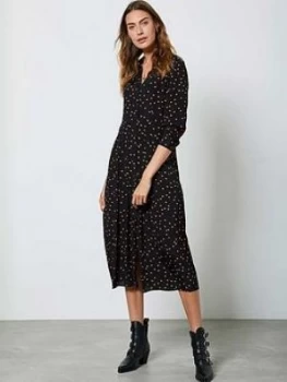 Image of Mint Velvet Star Print Pleat Front Midi Shirt Dress - Black