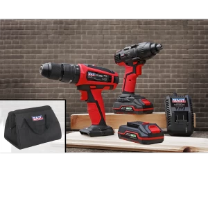Image of Sealey CP20V 20v Cordless Combi Drill and Impact Driver Kit 2 x 2ah Li-ion Charger Bag
