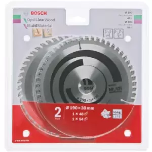 Image of Optiline Wood 190mm x 30mm 48T & Multi Material 190mm x 30mm 54T Pack - n/a - Bosch