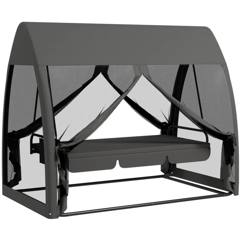 Image of Outsunny Premium Quality 3 Seater Swing Chair w/ Canopy Comfy Patio Hammock Bench Durable Lounger in Elegant Grey