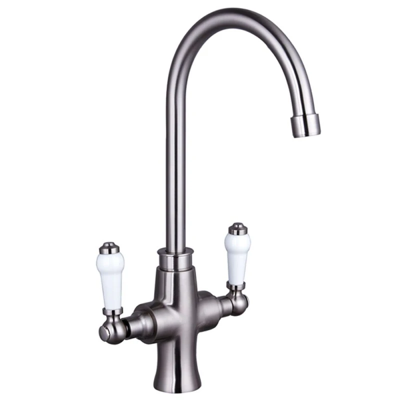Image of Balterley Traditional Dual Handle Kitchen Mixer Tap, Brushed Nickel in Silver Silver Unisex