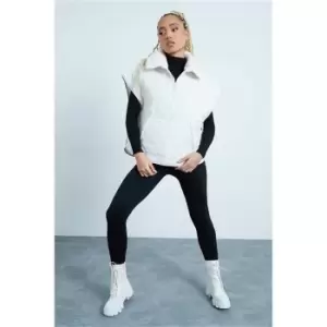 Image of I Saw It First Stone Faux Fur Collar Cropped Quilted Gilet - Brown