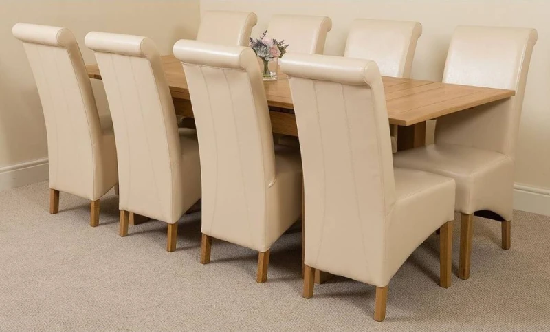 Image of Thats Furniture Richmond 140-220cm Oak Extending Dining Table + 8 Montana Leather Chairs in Cream Cream Unisex