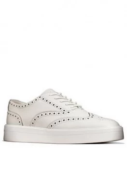 Image of Clarks Hero Brogue Leather Trainers - White Leather, White Leather, Size 7, Women