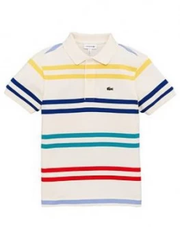 Image of Lacoste Boys Short Sleeve Multi Stripe Polo Shirt - Cream