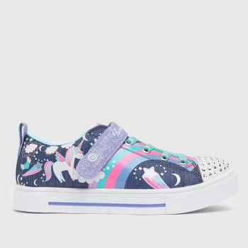 Image of SKECHERS Navy & Silver Twinkle Sparks Trainers Junior