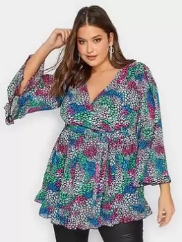 Image of Yours Rainbow Animal Ruffle Wrap Top - Black, Size 22, Women