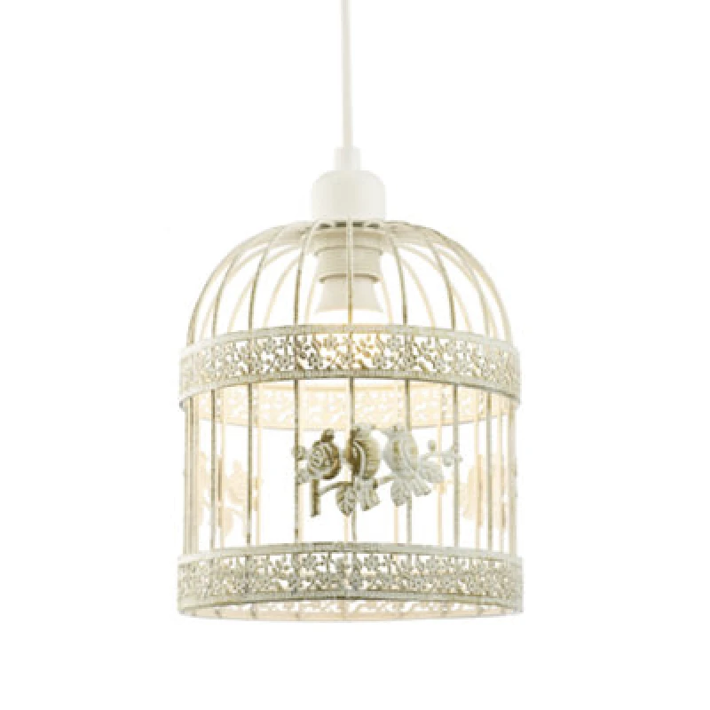 Image of Happy Homewares Shabby Chic Brushed Cream And Gold Birdcage Shade With 3D Flowers And Birds