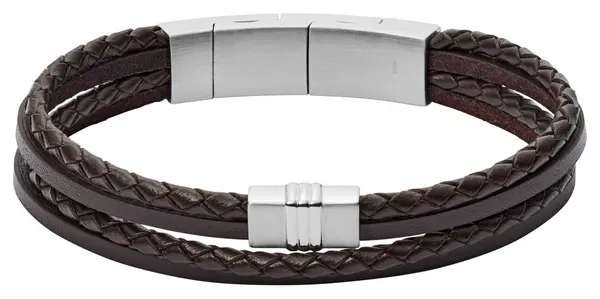 Image of Fossil JF02934040 Mens Brown Leather and Stainless Steel Jewellery