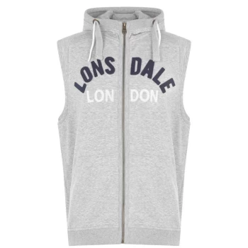 Image of Lonsdale Box Sleeveless Mens Hooded Top - Grey Marl