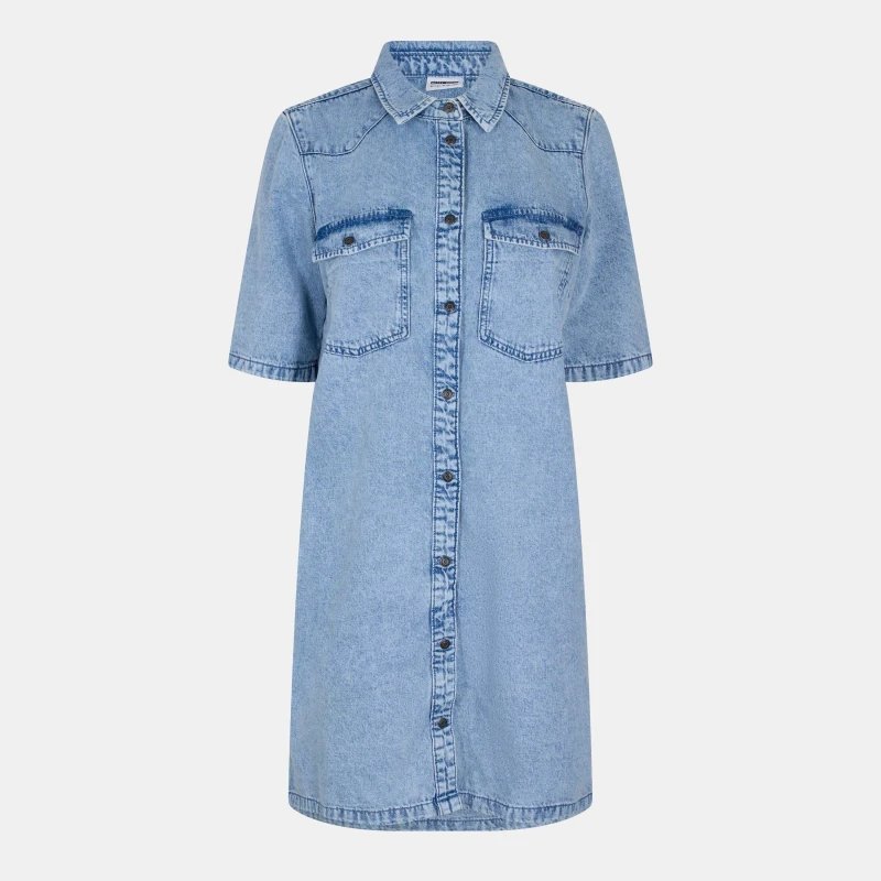 Image of Noisy May Womens Short Sleeve Denim Shirt Dress Lt Blue Denim female 10 (S)
