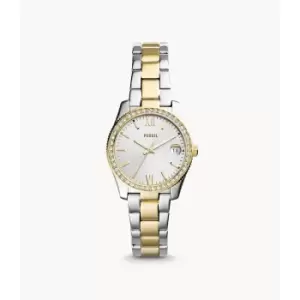 Image of Fossil Womens Scarlette Mini Three-Hand Date Two Tone Stainless Steel Watch - Gold / Silver
