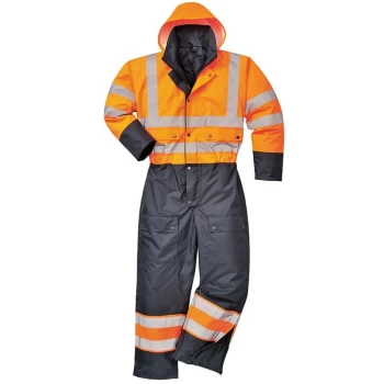 Image of Portwest S485ONRS - sz S Hi-Vis Contrast Coverall - Lined - Orange/Navy