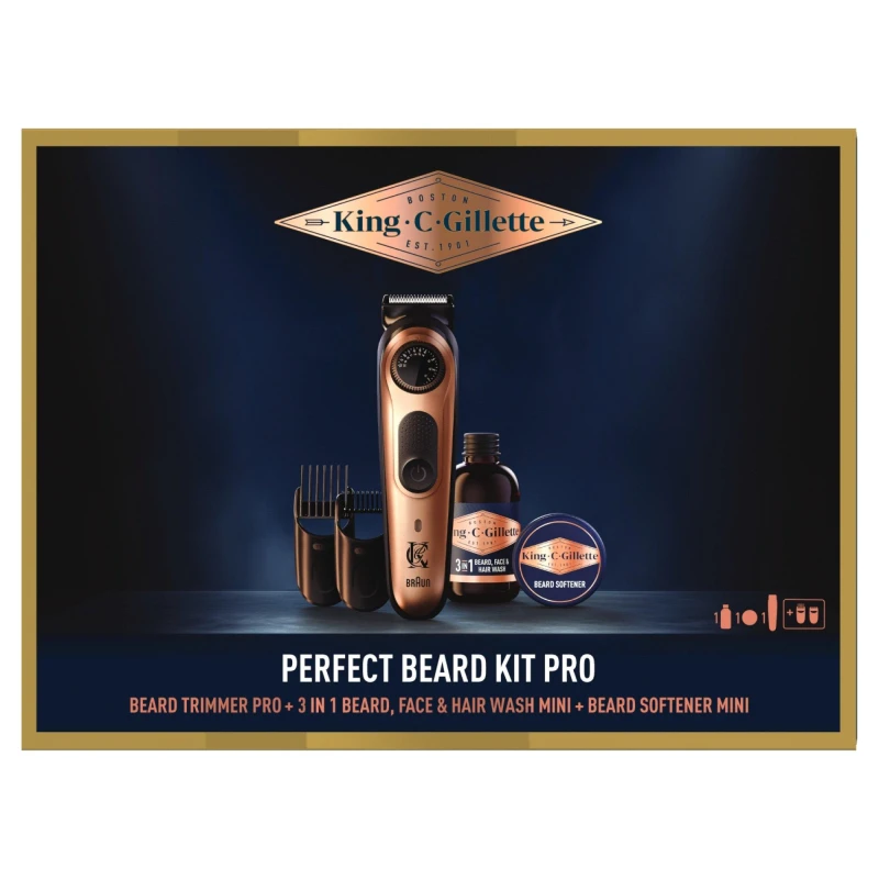 Image of Gillette King C. Gillette Mens Beard Trimmer PRO Gift Set Brown male N/A