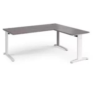 Image of TR10 desk 1800mm x 800mm with 800mm return desk - white frame and grey oak top