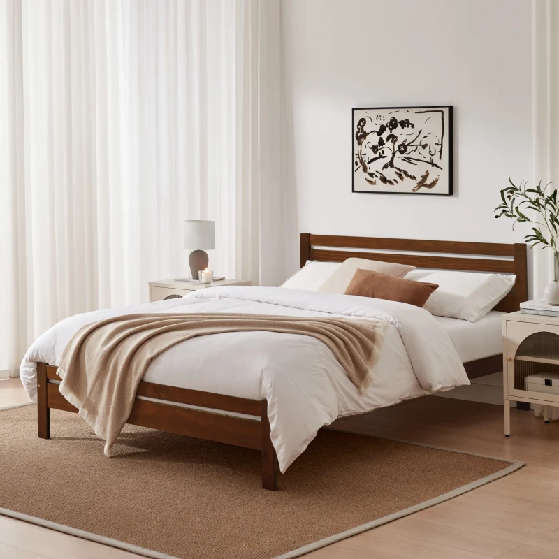 Image of FurnitureboxUK FurnitureboxUK Declan Solid Pine King Size Bed Frame in Walnut Walnut King Unisex 5061064387129