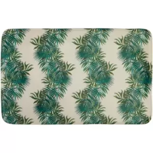 Image of Bath Mat Set Soft Non-Slip Bath Mats For Bathrooms Made from Polyester Green and White Leaves Pattern 50 x 1 x 80 - Premier Housewares