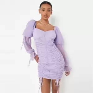 Image of Missguided Puff Sleeve Ruched Front Mini Dress Mesh - Purple