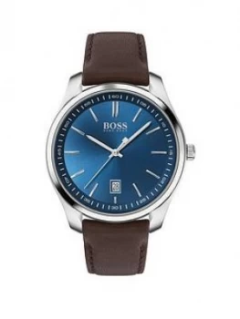 Image of Boss Circuit Blue Date Dial Leather Strap Watch