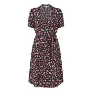 Image of Yumi Black Floral Retro Shirtdress - Black