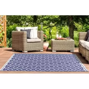Image of Terrace Diamond Modern Geometric Flatweave Outdoor Rug in Navy 80 x 150cm (2'6'x5'0')